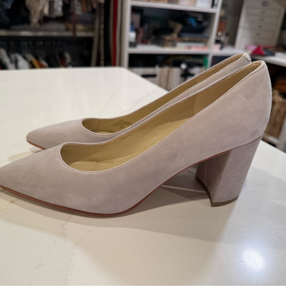 Elegant Beige Block Heel Pumps